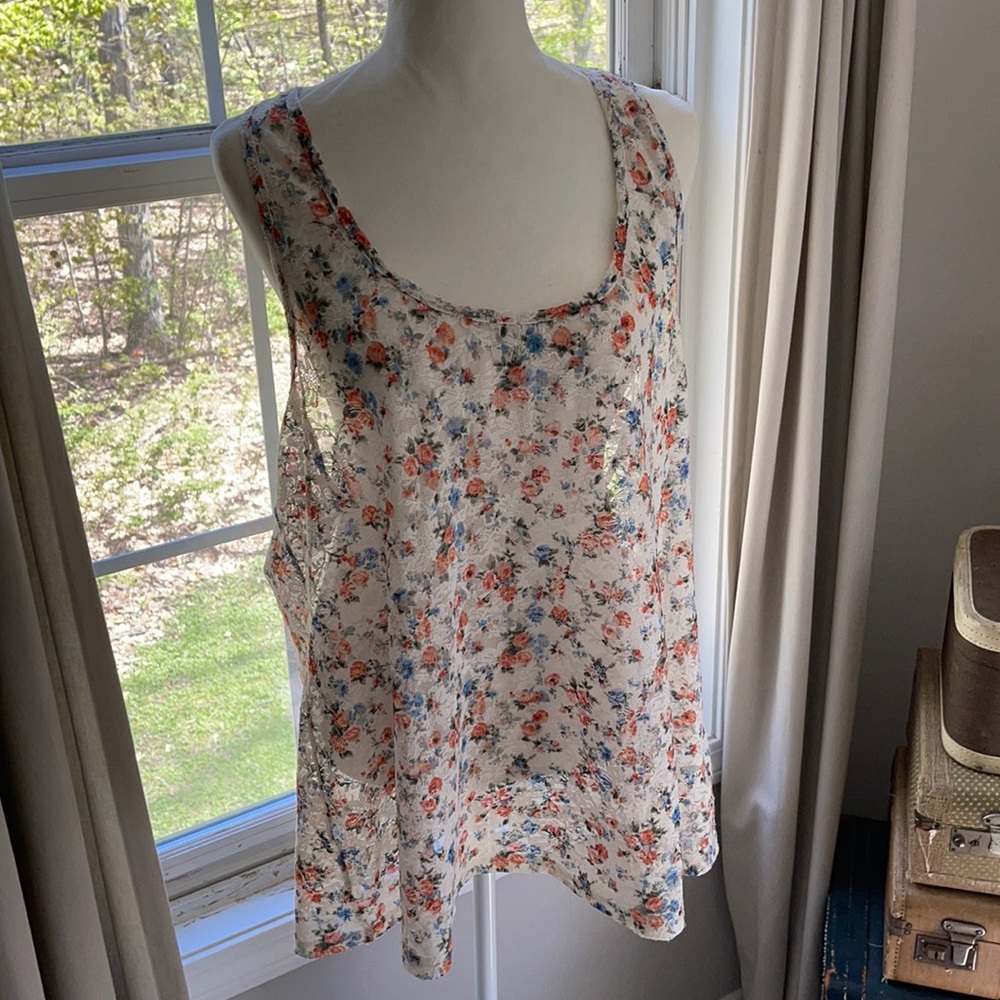 Lace floral racer back tank, 2x